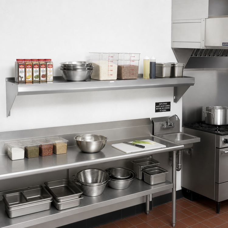 Product image #2 for Advance Tabco Special Value Series 96-Inch x 12-Inch Wall-Mounted Shelf, 18-Gauge 430 Stainless Steel