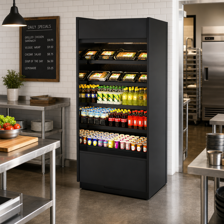 Product image #2 for Oasis® B47R Refrigerated Self-Service Display Case, Self-Contained, 47-5/8"W x 34-1/4"D x 82-1/4"H, Black Exterior