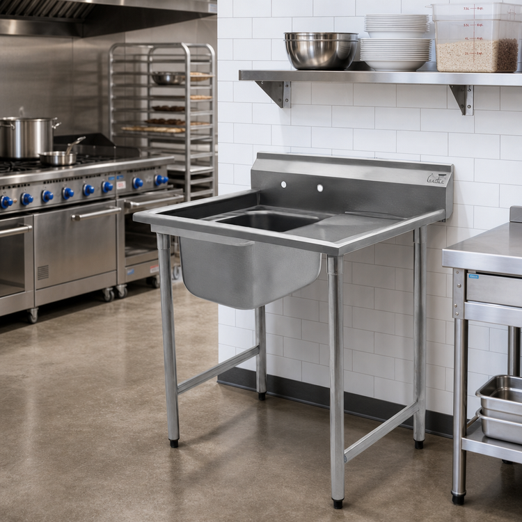 Product image #2 for Eagle Group 412 Series 1-Compartment Stainless Steel Sink with Right Drainboard, 44-7/8 Inch Wide