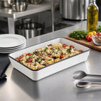 Thumbnail image #2 for American Metalcraft Endurance MRCW13 Rectangular Melamine Serving Bowl, 82 oz., White with Black Rim Case of 24