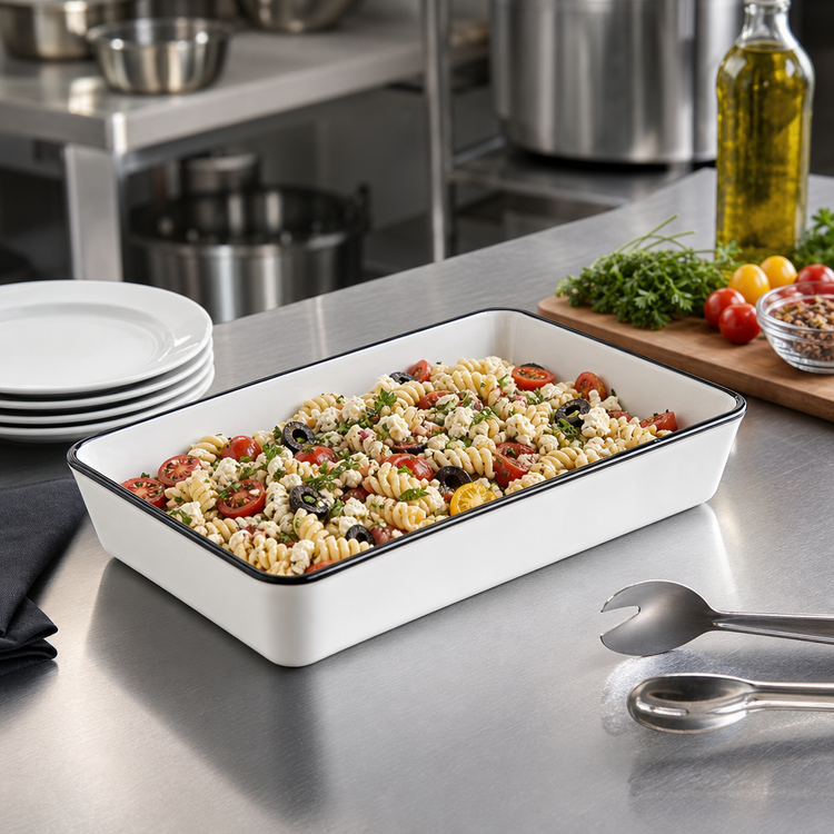 Product image #2 for American Metalcraft Endurance Rectangular Melamine Serving Bowl, 82 oz., White with Black Rim