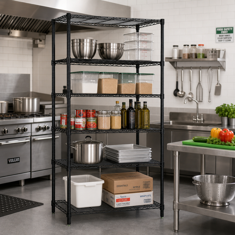 Product image #2 for Quantum Wire Shelving Starter Kit, 42"W x 21"D x 63"H, 5 Shelves, Black Epoxy Finish