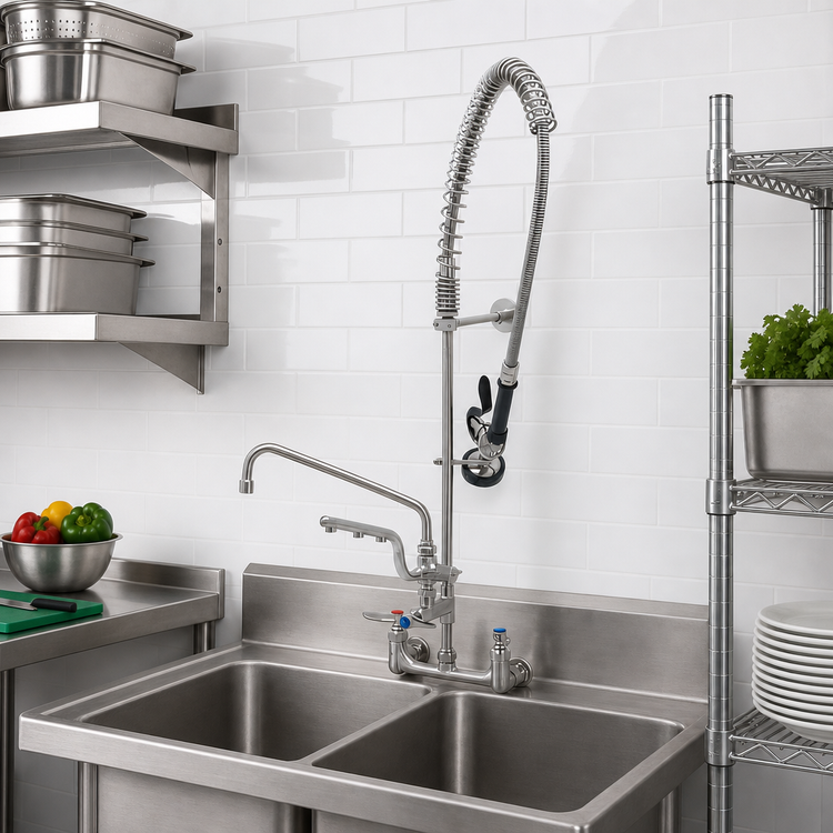 Product image #2 for EverSteel 8-Inch Wall Mount Pre-Rinse Mixing Faucet with 12-Inch Swing Nozzle