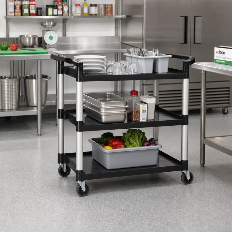 Product image #2 for Winco 3-Tier Plastic Utility Bus Cart, 40-3/4 x 19-1/2 x 37-3/8 Inches, Black