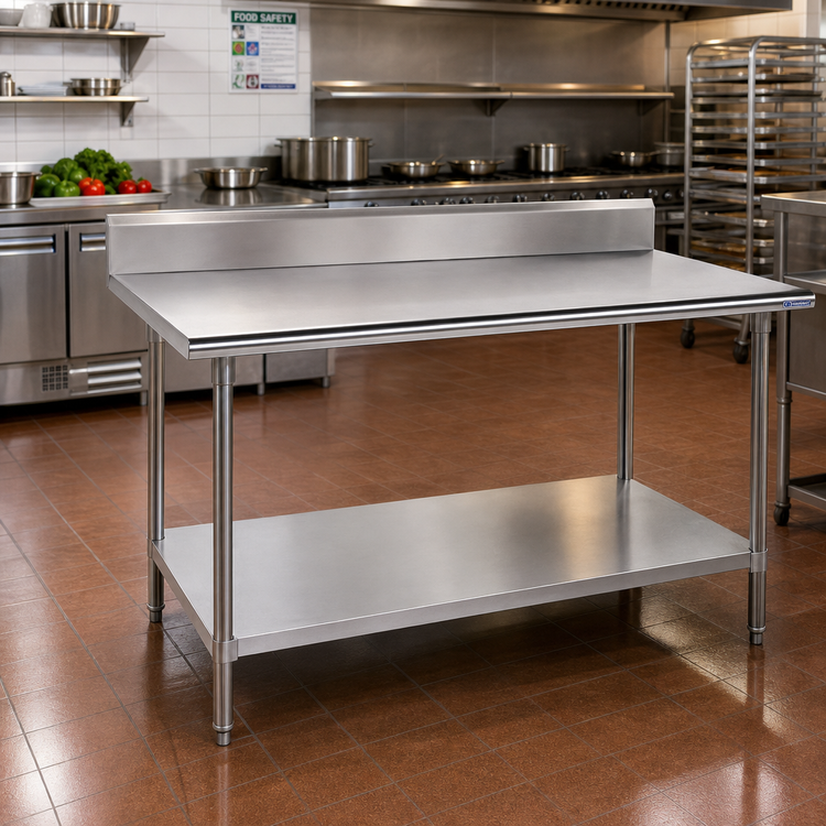 Product image #2 for Advance Tabco 72" x 36" 430 Stainless Steel Work Table with 5" Backsplash and Adjustable Undershelf
