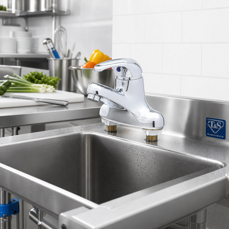 Product image #2 for T&S Brass Single-Lever Deck-Mount Manual Faucet with Fixed Spout, 4-Inch Centers, 0.5 GPM