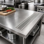 Thumbnail image #2 for John Boos URN4-18-W Weld-In Stainless Steel Urn Trough with Removable Grate, 18" x 4-3/4", 1" MPT Drain