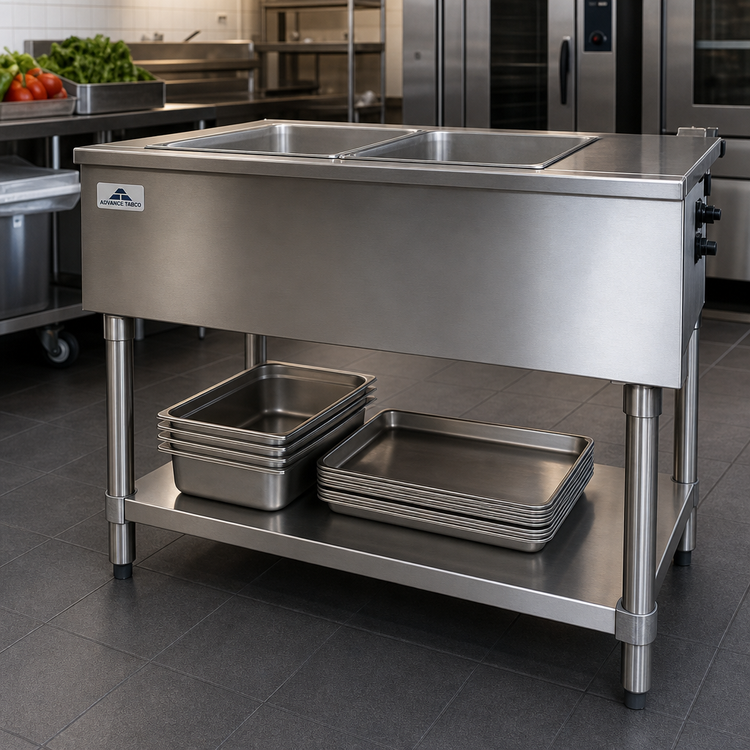 Product image #2 for Advance Tabco Stainless Steel Legs and Undershelf Upgrade for 2-Well Hot or Cold Food Table