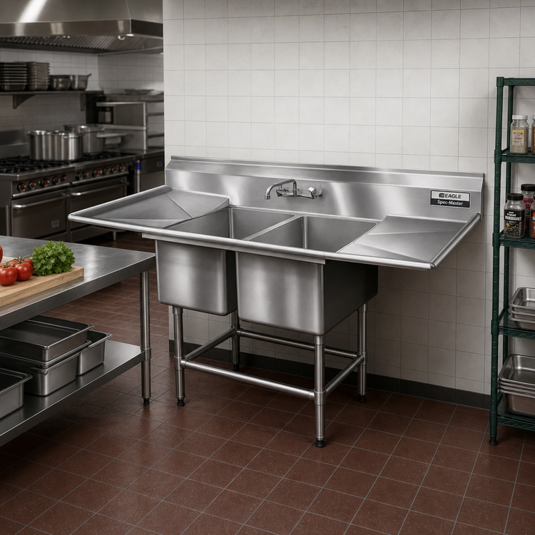 Product image #2 for Eagle Spec-Master FN Series Two-Compartment Coved Corner Sink with 24-Inch Left Drainboard