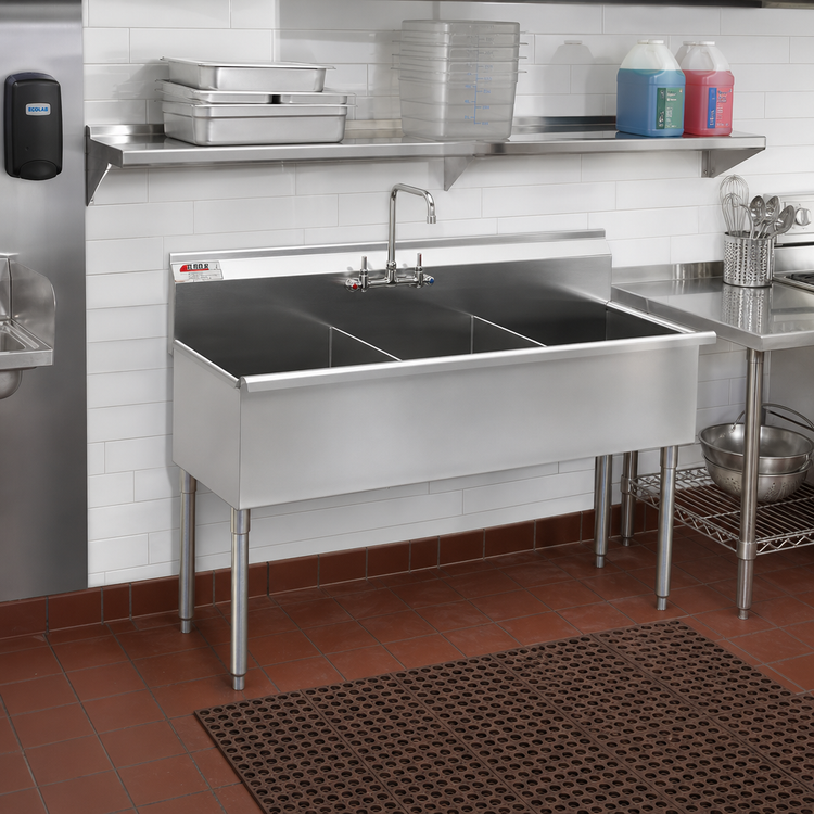 Product image #2 for Eagle Group Three-Compartment Utility Sink, 37-3/8"W x 25"D, 16-Gauge 430 Stainless Steel, No Drainboards