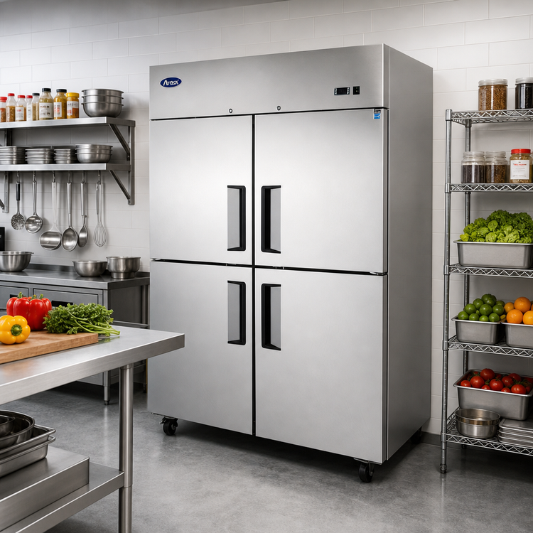 Product image #2 for Atosa Two-Section Reach-In Refrigerator with Solid Half Doors, 43.2 Cu. Ft., Top-Mount Self-Contained, Stainless Steel