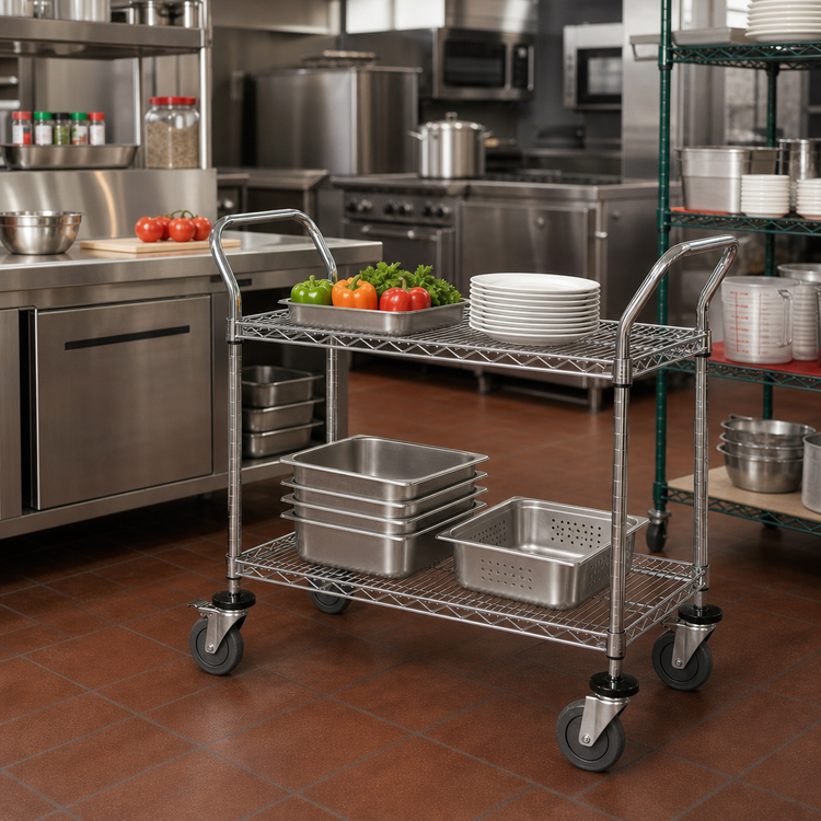 Product image #2 for Quantum WRC-2460-2 Chrome-Plated 2-Shelf Utility Bus Cart