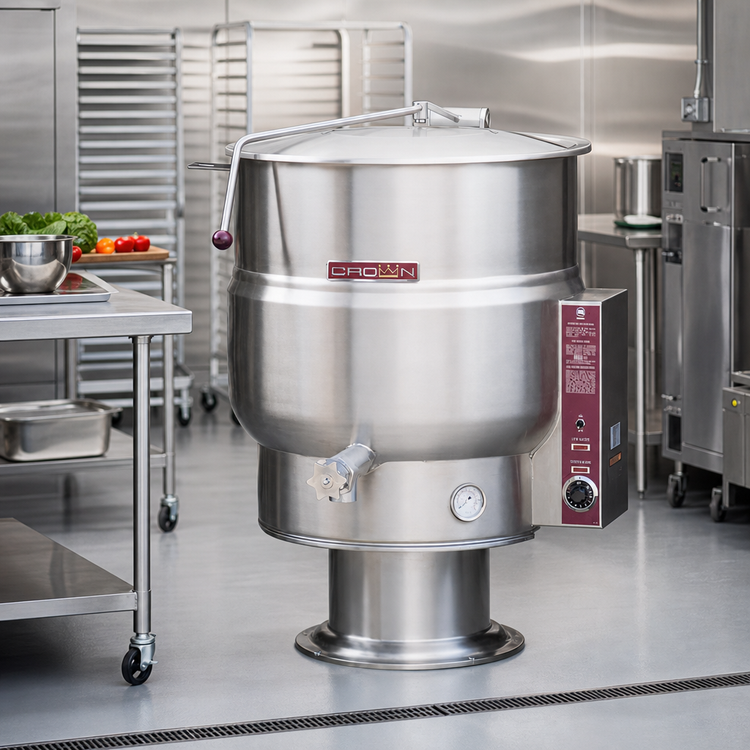Product image #2 for Crown EP-100 100 Gallon Electric 2/3 Jacketed Stationary Pedestal Kettle