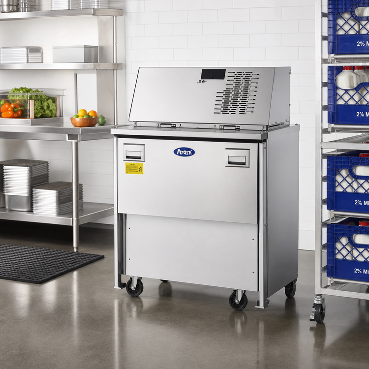 Product image #2 for Atosa AMC-3402 Double-Sided Refrigerated Milk Cooler Cart, 8-Crate Capacity, Stainless Steel, 115V