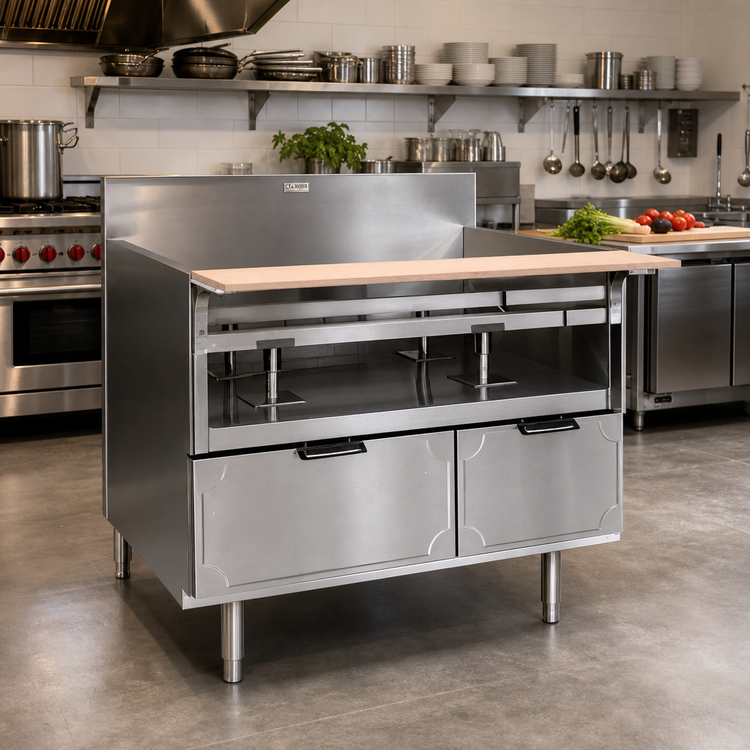 Product image #2 for La Rosa 90 Inch x 30-1/2 Inch Stainless Steel Dry-Drawer Equipment Stand with 4 Drawers and Richlite Cutting Board