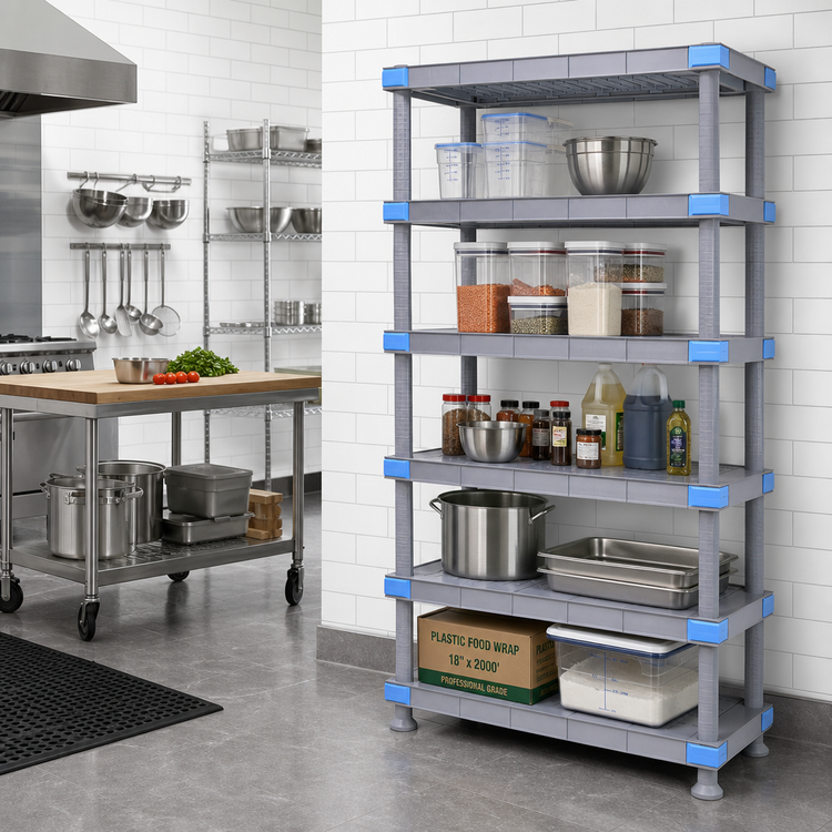 Product image #2 for Millenia 48-Inch W x 21-Inch D x 74-Inch H Solid Polymer Shelving Starter Unit, Gray, 5 Shelves