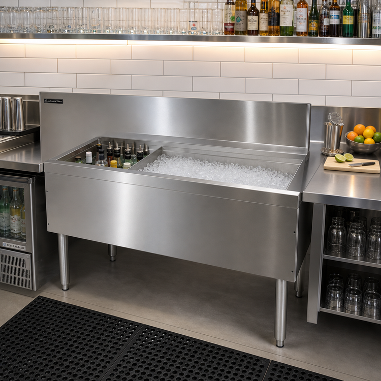Product image #2 for Advance Tabco Prestige Supreme 36-Inch Stainless Steel Bar Ice Chest with Left Bottle Storage Rack, 70 lb Ice Capacity, Without Cold Plate