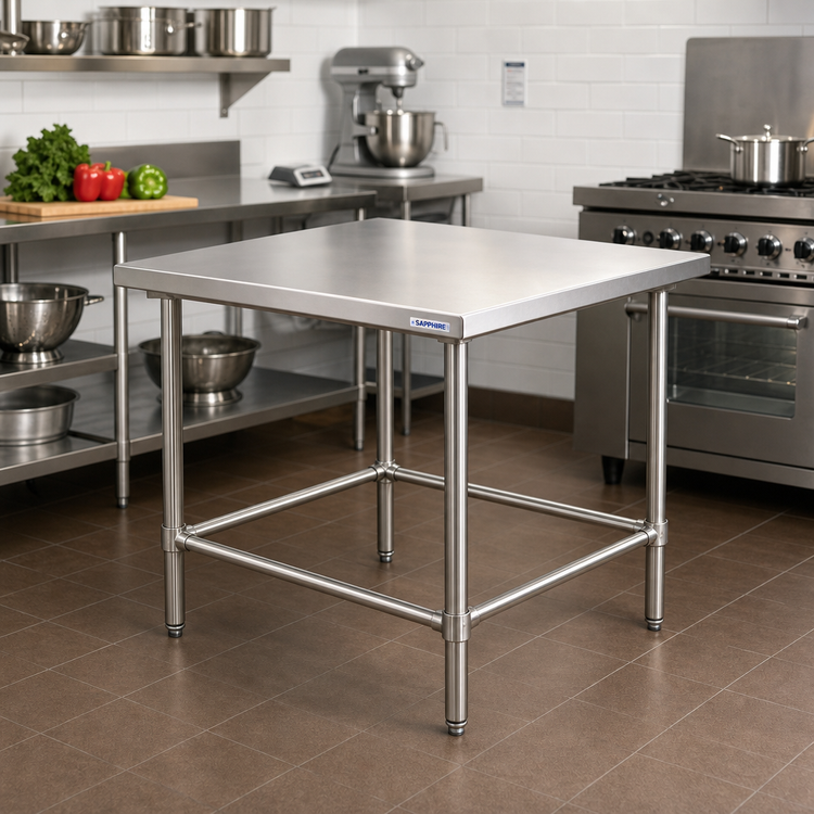 Product image #2 for Sapphire Manufacturing 30 x 30 Inch 18-Gauge 400 Series Stainless Steel Reinforced Corner Work Table with Open Base