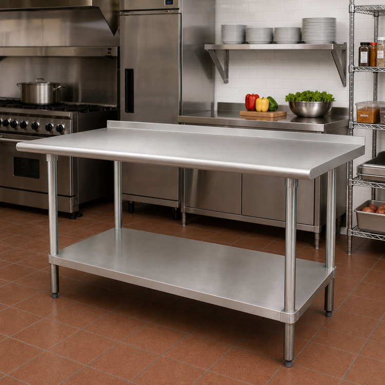 Product image #2 for Advance Tabco FMS-247 84 Inch x 24 Inch Stainless Steel Work Table with Adjustable Undershelf and 1-1/2 Inch Rear Up-Turn