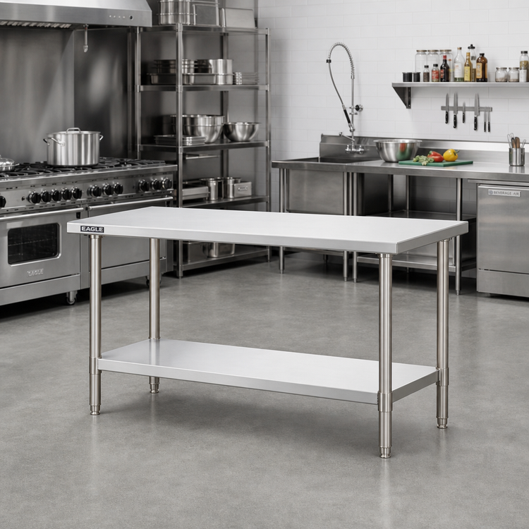 Product image #2 for Eagle Spec-Master 60 x 30 Inch 14-Gauge Flat Top Stainless Steel Work Table with Adjustable Undershelf