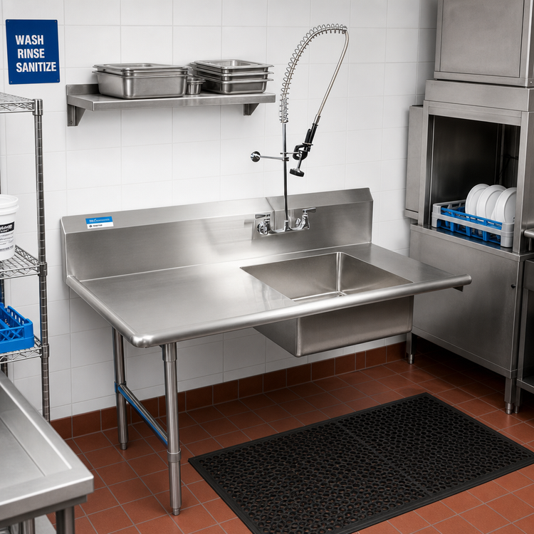 Product image #2 for BK Resources 60-Inch Left-to-Right Soiled Dish Table with Pre-Rinse Sink and Faucet, 10-Inch Backsplash