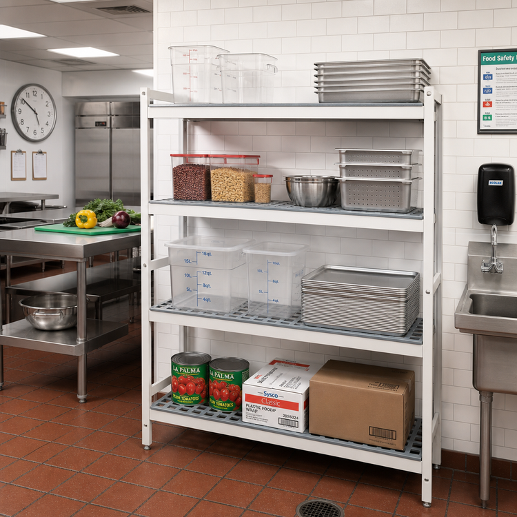 Product image #2 for Fermostock 4-Tier Stationary Perforated Polymer Starter Shelving Unit, 31 in W x 14 in D x 83 in H