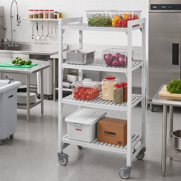 Product image #3 for Cambro Camshelving Premium 4-Shelf Vented High Density Mobile Starter Unit, 21 x 36 x 75-1/4 Inches, Speckled Gray