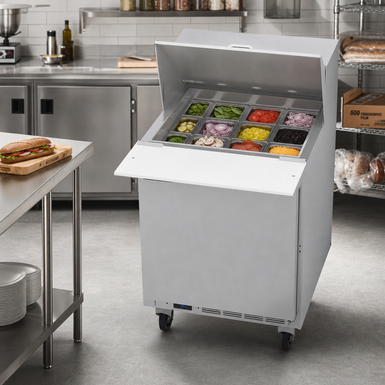 Product image #3 for Beverage Air SPE27HC-12M 27-Inch Mega Top Refrigerated Sandwich Prep Table, 1 Section, 1 Door