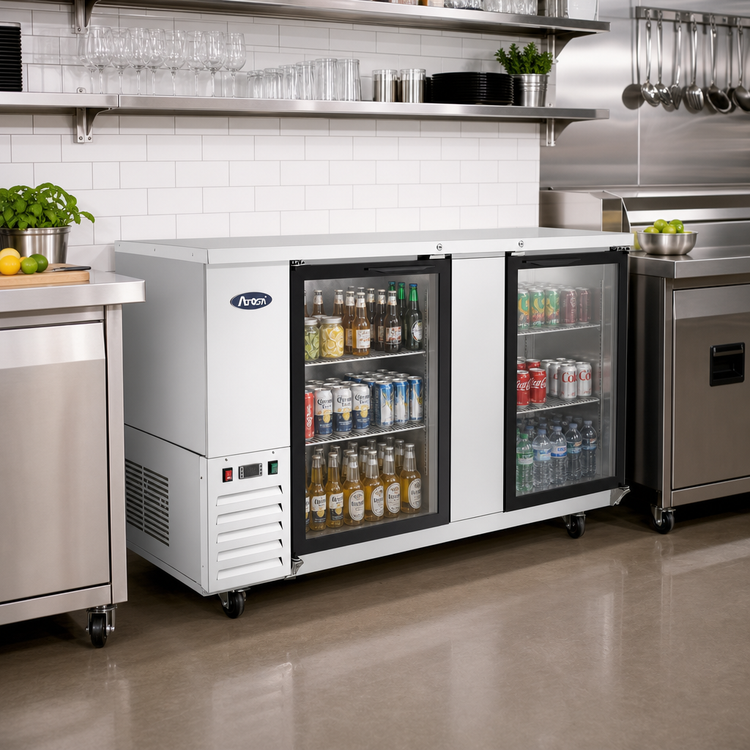 Product image #2 for Atosa 68-Inch Shallow Depth Two-Section Back Bar Cooler with Locking Glass Doors
