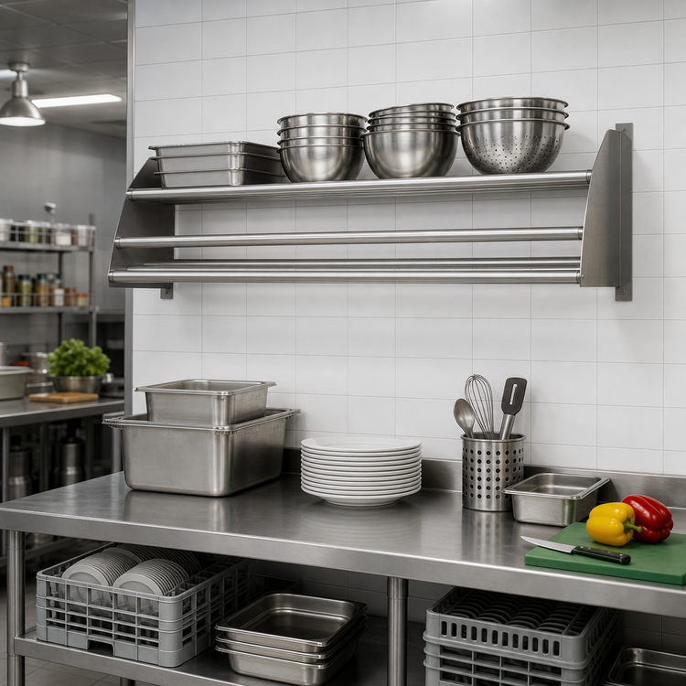 Product image #2 for Eagle Group Wall-Mounted Tubular Dishtable Rack Shelf, 84 x 15.5 x 12 Inches, All-Welded 14/304 Stainless Steel