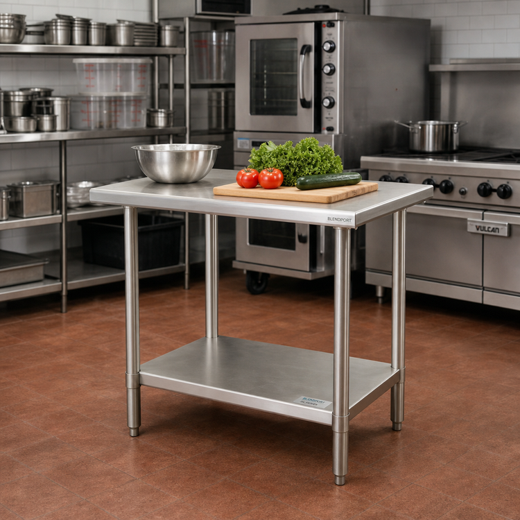 Product image #2 for BlendPort SL Series All-Stainless Steel Flat Top Work Table with Undershelf, 30 x 24 Inches