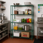 Thumbnail image #2 for Quantum WR74-1242P Wire Shelving Starter Unit, Stationary, 42"W x 12"D x 74"H, 4 Shelves, Green Epoxy Antimicrobial Finish
