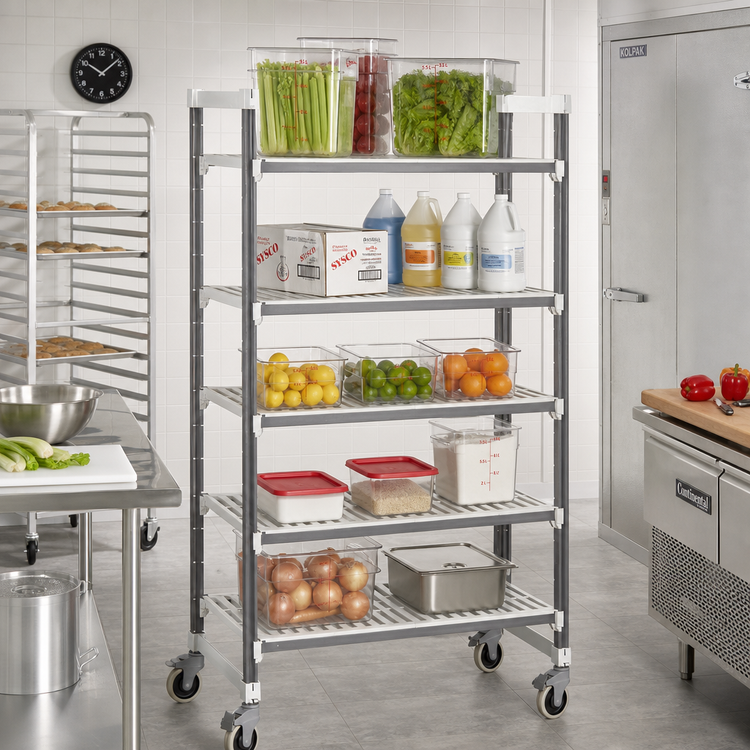 Product image #2 for Cambro Camshelving Elements XTRA 5-Tier Vented Mobile Starter Unit, 21" x 42", Speckled Gray