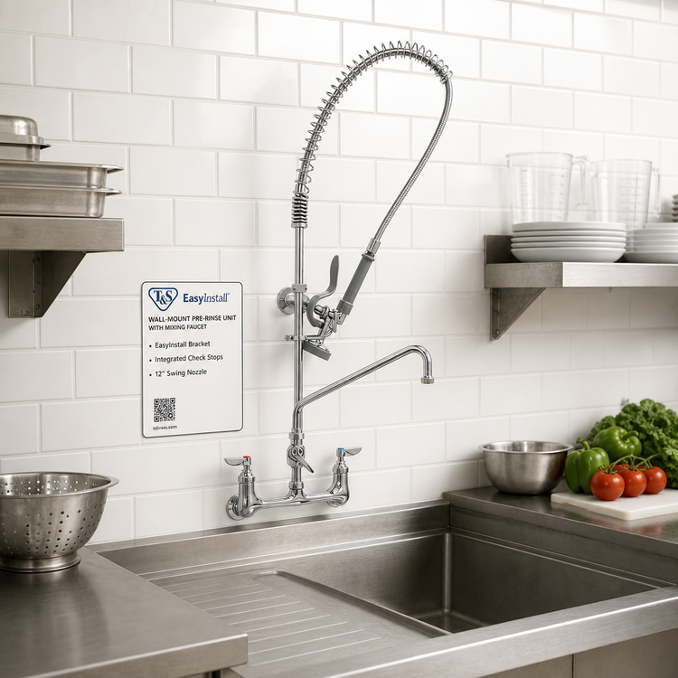 Product image #2 for T&S EasyInstall Wall-Mount Pre-Rinse Unit with Mixing Faucet and 12-Inch Swing Nozzle