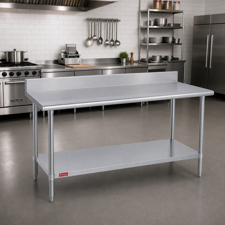 Product image #2 for Duke Standard 400 Series Stainless Steel Work Table with 5-Inch Riser, 30-Inch x 84-Inch, Galvanized Undershelf