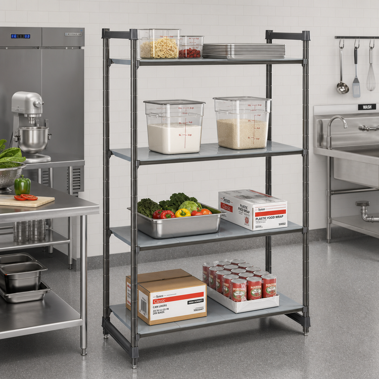 Product image #2 for Cambro Camshelving Basics Plus 4-Shelf Solid Stationary Starter Unit, 21 x 30 x 64 Inches, Brushed Graphite