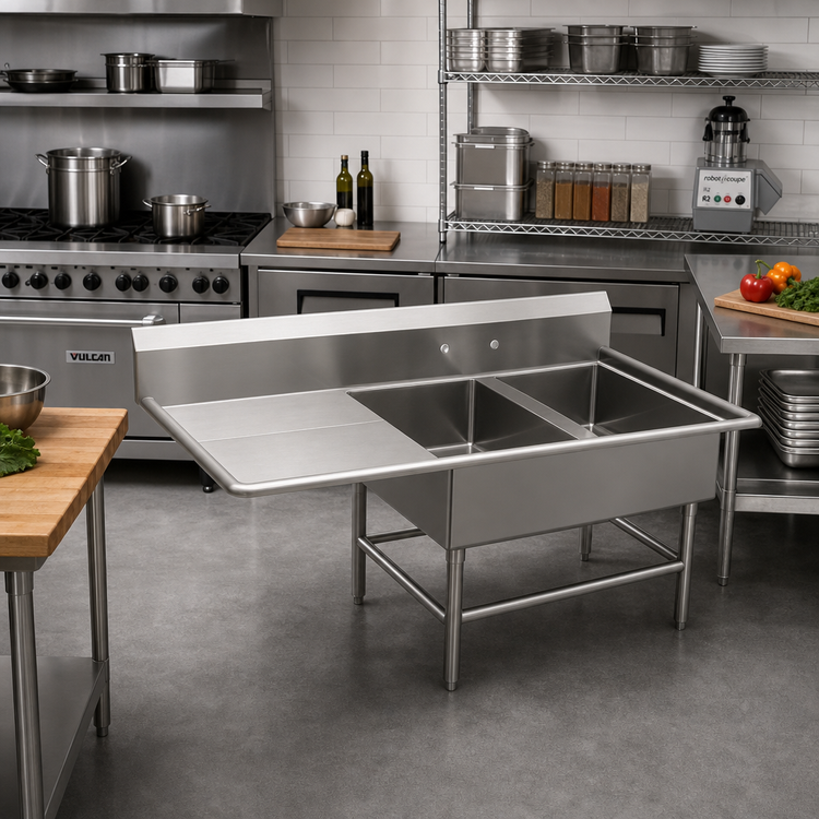 Product image #2 for John Boos Pro-Bowl 2-Compartment 14-Gauge Stainless Steel Sink with Left Drainboard, 20 x 28 x 14 Bowls