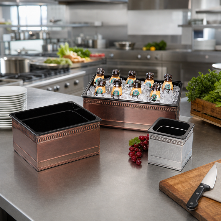 Product image #2 for Cal-Mil 10 x 12 x 6-1/2-Inch Copper-Colored Stainless Steel Ice Housing with Removable Polycarbonate Pan