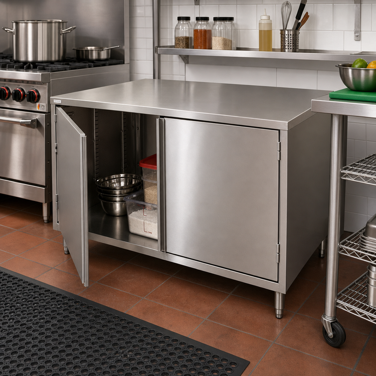 Product image #2 for BK Resources Dual-Access Stainless Steel Chef Table Cabinet Base with Hinged Doors, 36 x 30 x 34-3/4 Inches