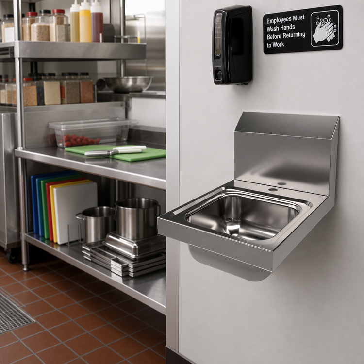 Product image #2 for BK Resources Space Saver Wall-Mount Hand Sink with Single-Hole Faucet Opening, 9 x 9 x 5-Inch Bowl