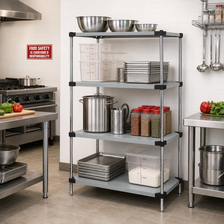 Product image #2 for Quantum 4-Shelf Solid Stainless Steel Shelving Starter Kit, 54 x 21 x 74 Inches