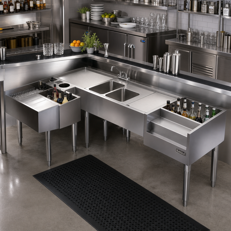 Product image #3 for Eagle Group 1800 Series 24-Inch Cocktail Unit with 15-1/2 x 19-3/4 Drawn Bowl and 6 Bottle Wells
