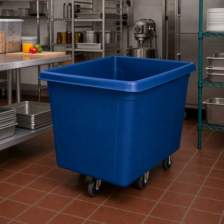 Product image #2 for Rubbermaid Commercial Products Mobile Open-Top Cube Truck, 16 Cu. Ft., 500 lb. Capacity, Dark Blue