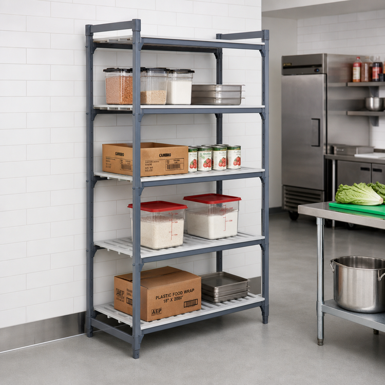 Product image #2 for Cambro Camshelving Basics Plus 24-Inch Deep x 42-Inch Long Vented Shelf Kit, 5 Shelves, Brushed Graphite