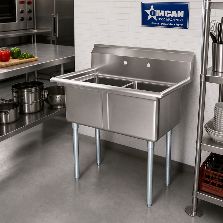 Product image #2 for Omcan 2-Compartment Pot Sink with 18 x 18 x 11-Inch Bowls, 304 Stainless Steel, and Galvanized Legs