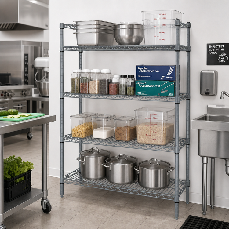 Product image #2 for Quantum 54 x 21 x 54 Inch Wire Shelving Starter Kit, Gray Epoxy Antimicrobial Finish