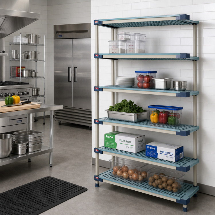 Product image #2 for MetroMax 4 All-Polymer Add-On Shelving Unit with 5 Open Grid Shelves, 42 in. W x 21 in. D x 74 in. H