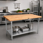 Thumbnail image #2 for John Boos HNS11 72-Inch x 30-Inch Maple Wood Top Work Table with Adjustable Undershelf and Galvanized Base