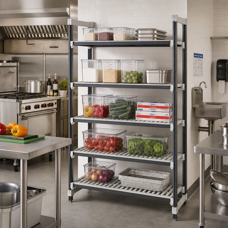 Product image #2 for Cambro Camshelving Elements XTRA 24"W x 54"L x 84"H 5-Tier Vented Stationary Starter Shelving Unit
