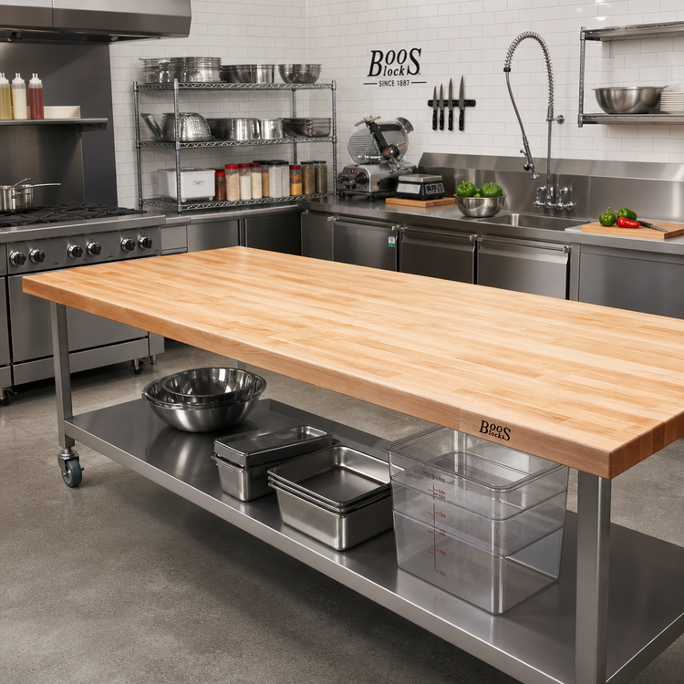 Product image #2 for Boos Block Blended Rails Edge Grain Northern Hard Rock Maple Kitchen Countertop, 132 x 48 x 1-3/4 Inch, Varnique Finish
